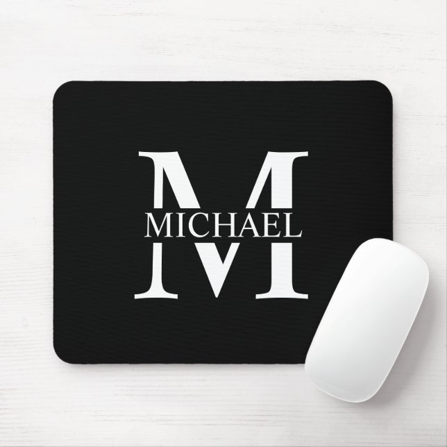 Mousepad Monograma e Nome Personalizados Pretos (Com mouse)