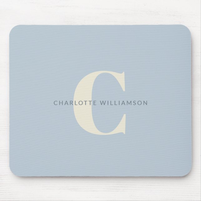 Mousepad Monograma e Nome Personalizados Simples em Azul (Frente)