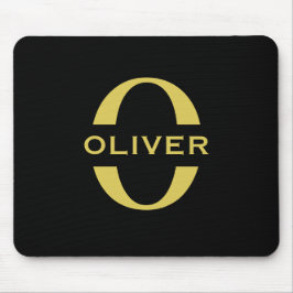 Mousepad Monograma E Nome Preto E Dourado Personalizado