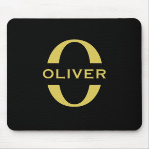 Mousepad Monograma e Nome Preto e Dourado Personalizado