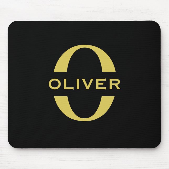 Mousepad Monograma E Nome Preto E Dourado Personalizado (Frente)