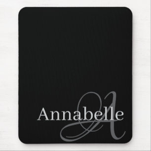 Mousepad Monograma e nome preto simples e elegante