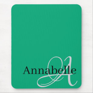 Mousepad Monograma e nome verde simples e elegante