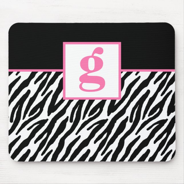 Mousepad Monograma e teste padrão cor-de-rosa da zebra (Frente)