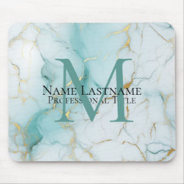 Mousepad Monograma Elegante Aqua Marble