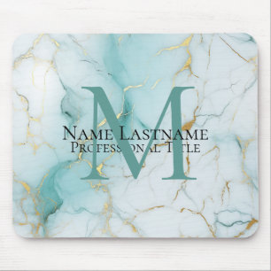 Mousepad Monograma Elegante Aqua Marble