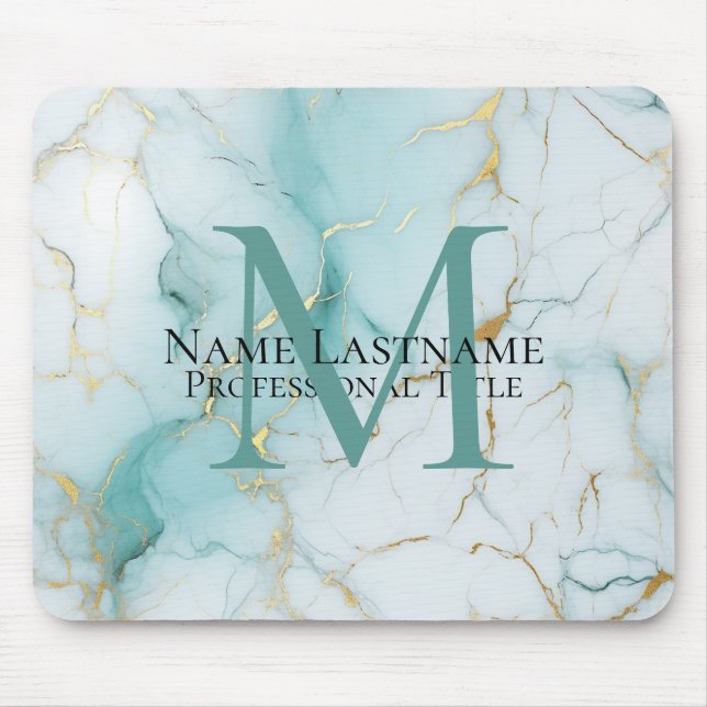 Mousepad Monograma Elegante Aqua Marble (Frente)