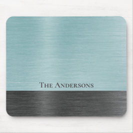 Mousepad Monograma Elegante Cinza Teal Metálico