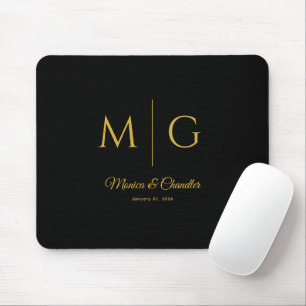 Mousepad Monograma Elegante Com Nome do Casal Preto