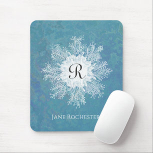 Mousepad Monograma Elegante de Coral Marinho Azul-Verde