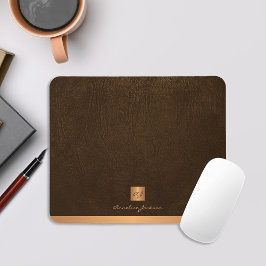 Mousepad Monograma elegante de couro castanho clássico