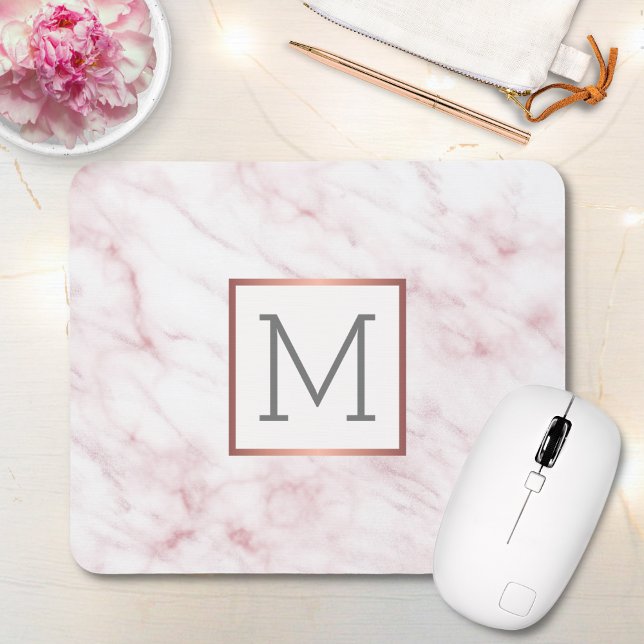 Mousepad Monograma Elegante de Mármore Rosa (Criador carregado)