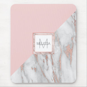 Mousepad MONOGRAMA elegante do cinza do mármore da folha