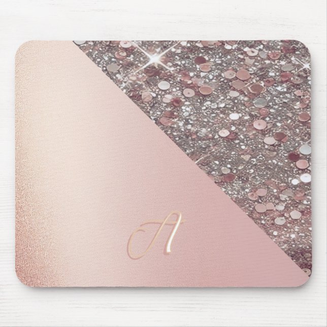 Mousepad Monograma Elegante em Dourado Rosa (Frente)