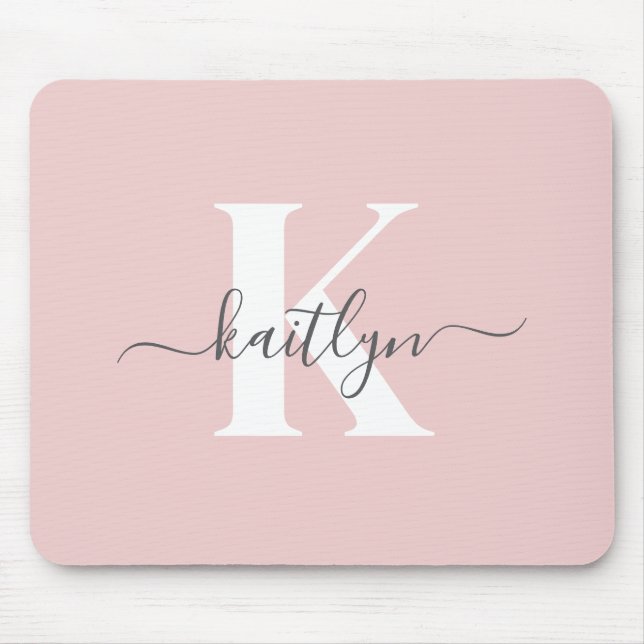 Mousepad Monograma Elegante em Rosa Bege e Cinza (Frente)