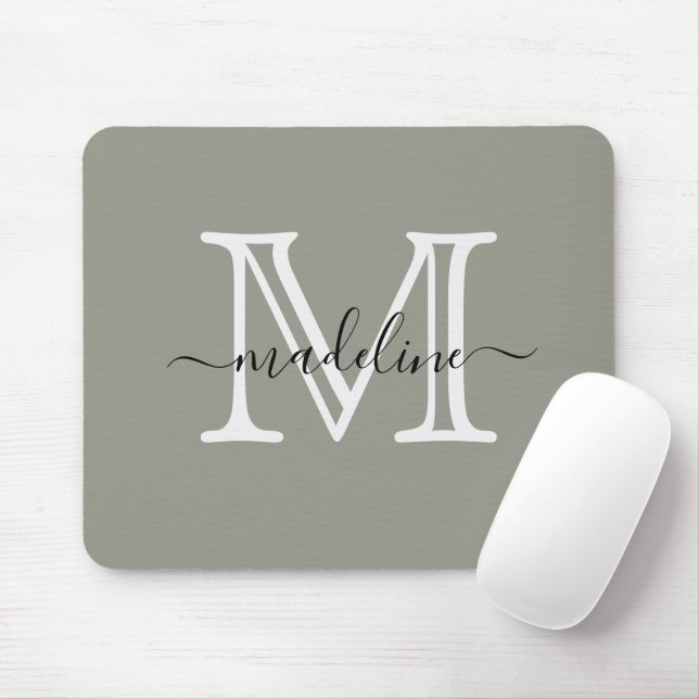 Mousepad Monograma Elegante Evergreen Fog Moderno (Com mouse)