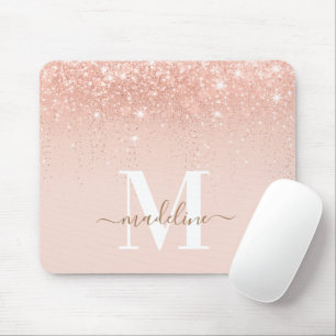 Mousepad Monograma Elegante Glamoroso Rosegold Glitter