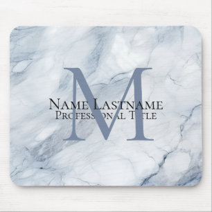 Mousepad Monograma Elegante Personalizado em Mármore Azul C