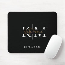 Monograma Elegante Preto Dourado Escrito Escritóri