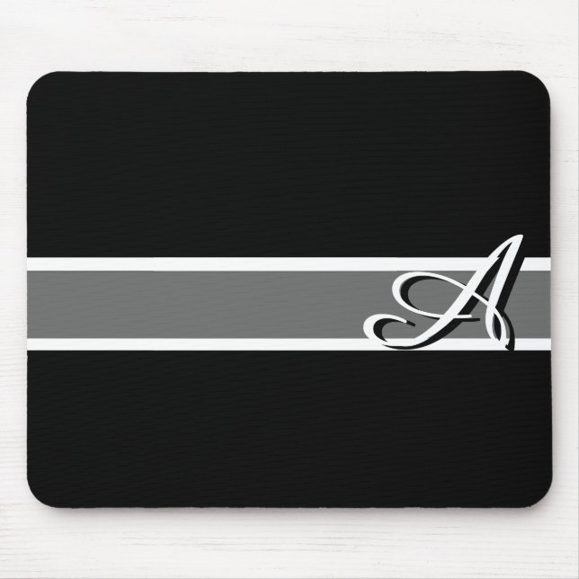 Mousepad Monograma Elegante Preto e Branco com Nome (Frente)