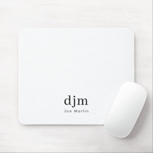 Mousepad Monograma Elegante Simples, preto e branco minimal
