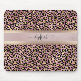 Mousepad Monograma em Ouro Rosê com Estampa de Leopardo Pre