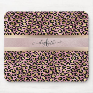 Mousepad Monograma em Ouro Rosê com Estampa de Leopardo Pre