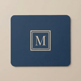 Mousepad Monograma emoldurado azul personalizado e baunilha