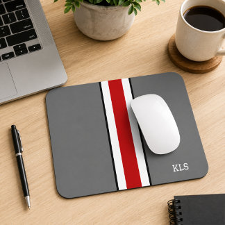 Mousepad Monograma Esportivo Vermelho e Cinza