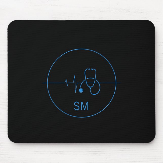 Mousepad Monograma estetoscópio médico azul preto (Frente)