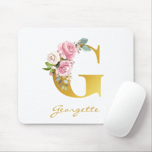 Mousepad Monograma Faux Nome Dourado inicial Personalizar
