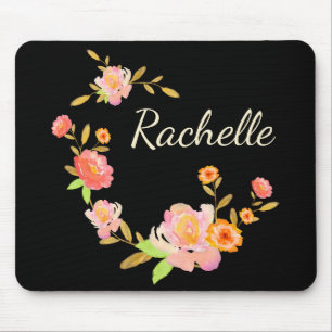 Mousepad Monograma feito sob encomenda floral alaranjado &