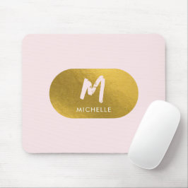 Mousepad Monograma Feminina Dourada Cor-de-Rosa Esbranquiça