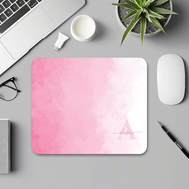 Mousepad Monograma Feminino de Coloração d'água Rosa (Criador carregado)