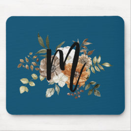Mousepad Monograma Flor moderno Azul Marinho inicial