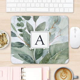 Mousepad Monograma Floral Aquarela Verde Oliva Rústico
