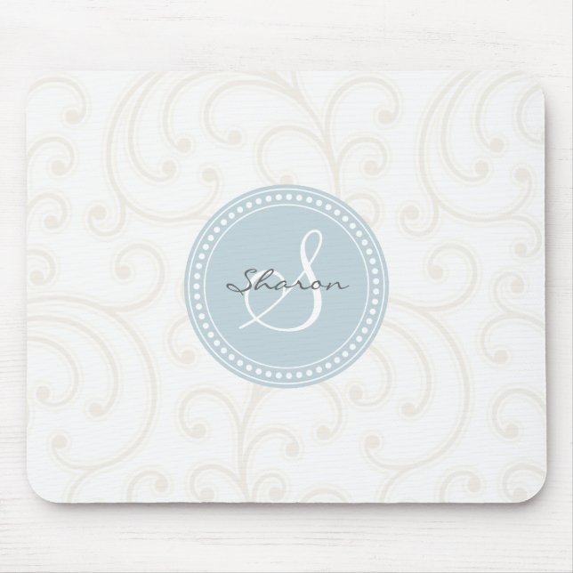 Mousepad Monograma floral branco bege feminino elegante do (Frente)