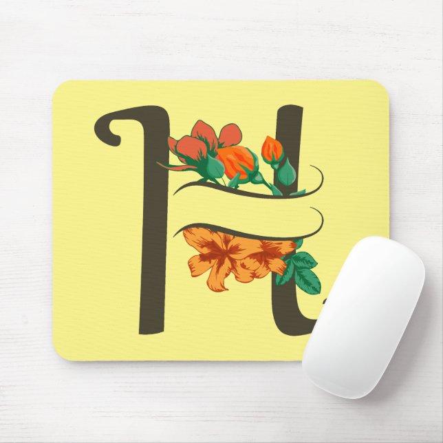 Mousepad Monograma floral com letra maiúscula H (Com mouse)