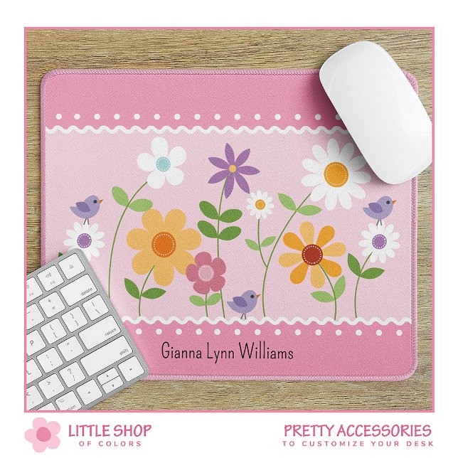 Mousepad Monograma Floral Cor-de-Rosa e Branco (Criador carregado)