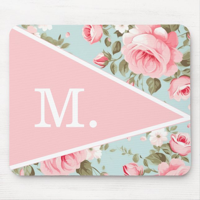 Mousepad Monograma Floral Cor-de-Rosa Esbranquiçada (Frente)