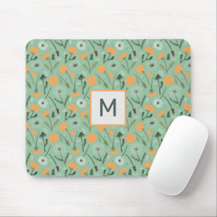 Mousepad Monograma Floral de Dandelion Verde Laranja Vibran