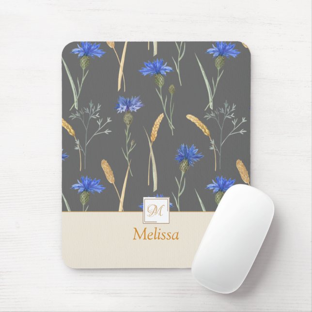 Mousepad Monograma Floral de Flores cinzas (Com mouse)