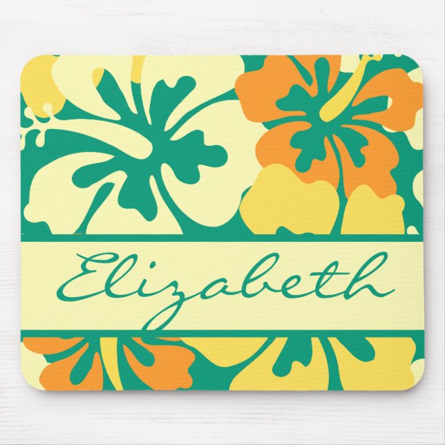 Mousepad Monograma floral do teste padrão do hibiscus (Frente)
