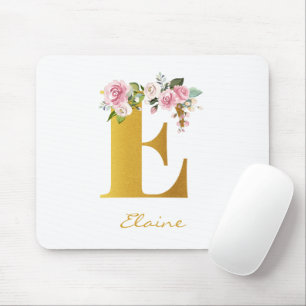 Mousepad Monograma Floral em Ouro Falso Nome Inicial Person