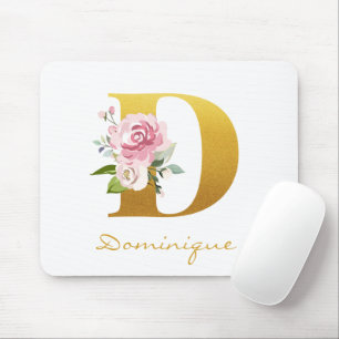 Mousepad Monograma Floral Falso Nome Inicial Personalizado