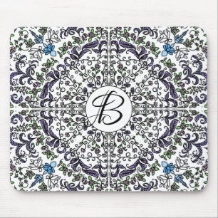 Mousepad Monograma floral intricado boêmico