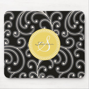 Mousepad Monograma floral preto feminino elegante do teste