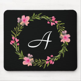Mousepad Monograma Floral Preto Inicial