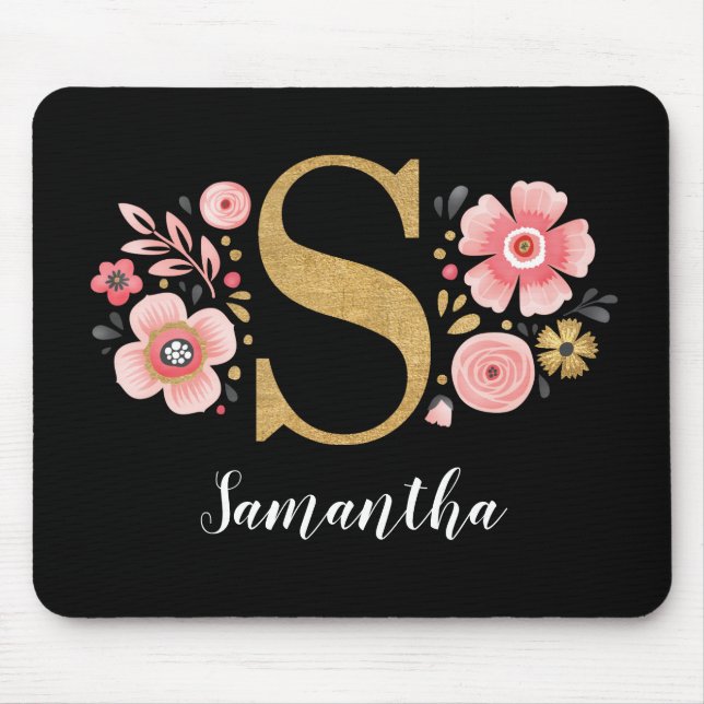 Mousepad Monograma Floral Rosa (Frente)