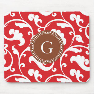 Mousepad Monograma floral vermelho feminino elegante do